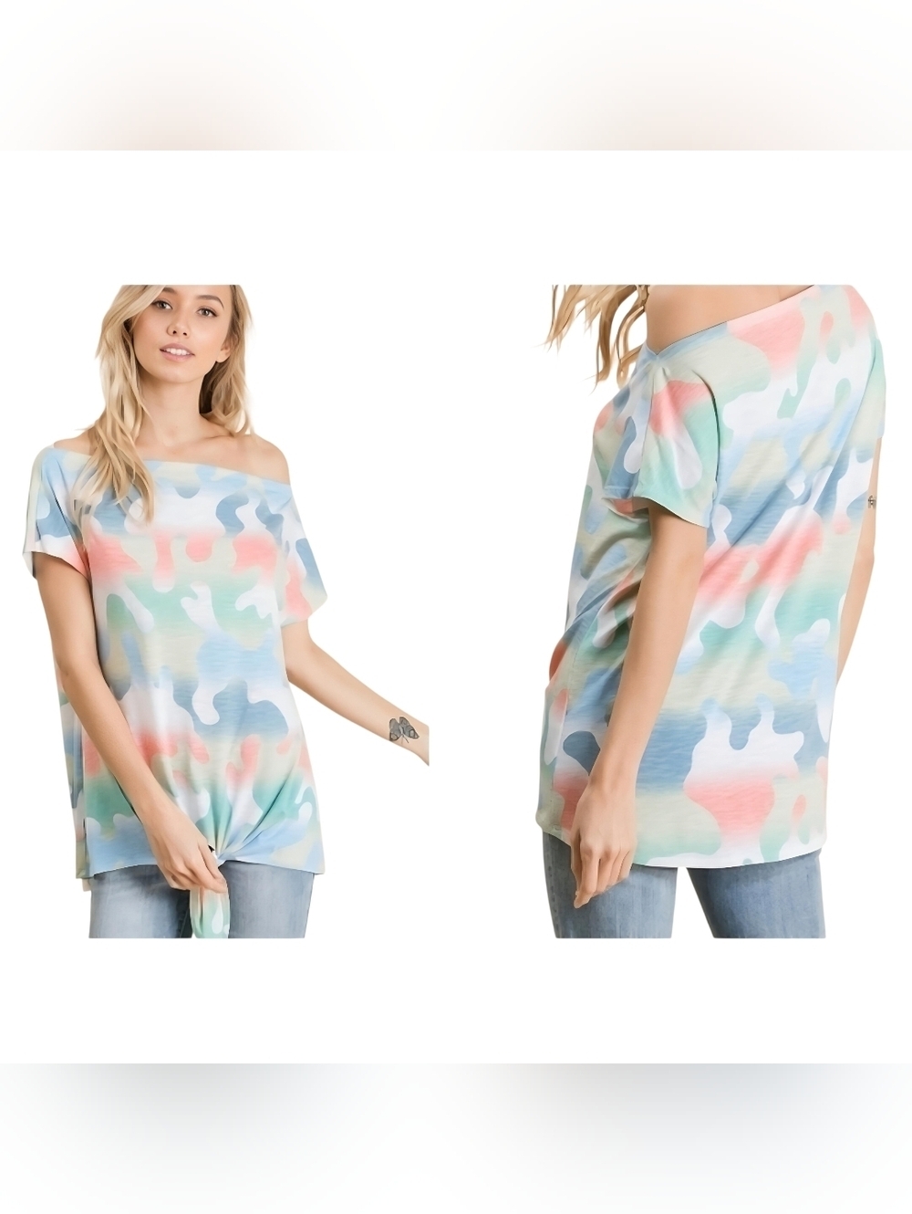 BLUE MULTICOLOR OFF the SHOULDER TOP